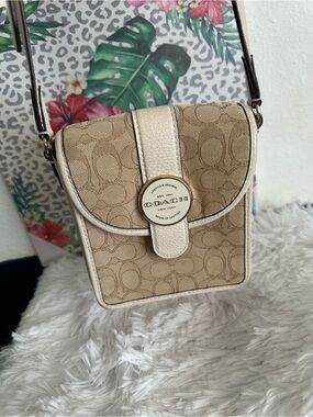 Coach Beige Signature Canvas Crossbody with Cream Trim